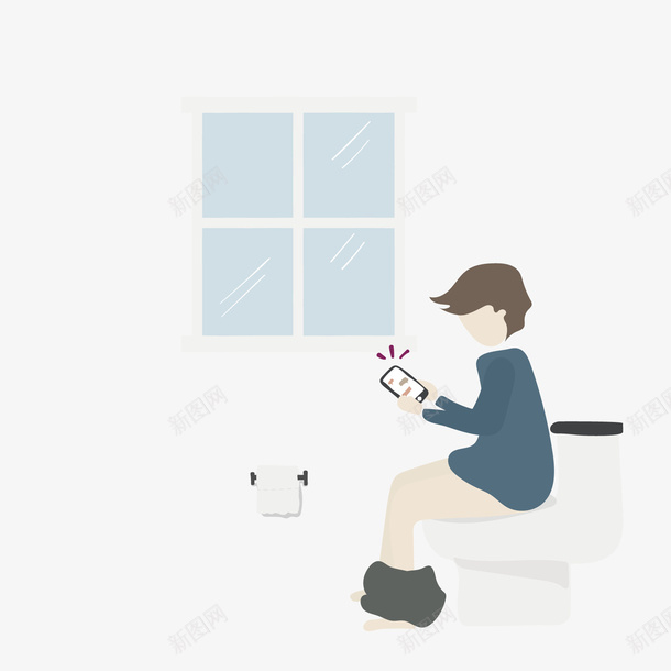 卡通上厕所png免抠素材_新图网 https://ixintu.com PNG免抠图下载 卫生间 家里 玩手机 装饰 蹲厕所