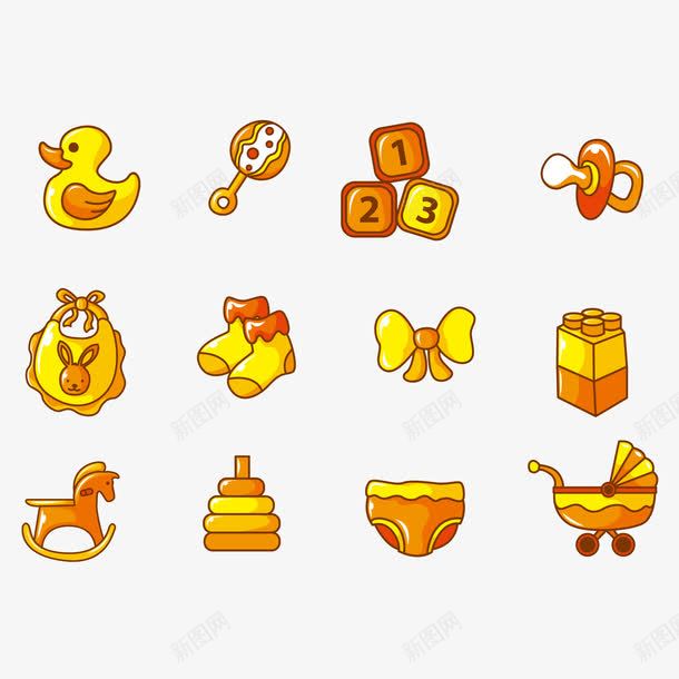 小孩的各种玩具图矢量图ai免抠素材_新图网 https://ixintu.com 内裤 围嘴 奶嘴 推车 木马 棒棒糖 积木 蝴蝶结 袜子 鸭子 矢量图