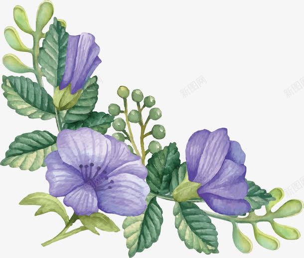 紫色花纹底纹矢量图ai免抠素材_新图网 https://ixintu.com 水彩花 紫色花朵 绿叶 矢量图