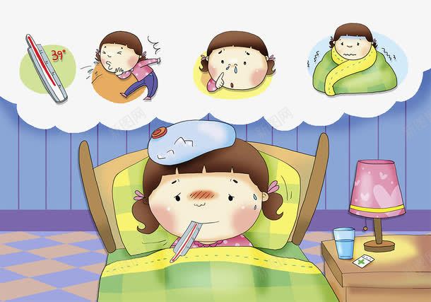 插图宝宝发烧躺着png免抠素材_新图网 https://ixintu.com 冰块降温 发烧发冷 发烧的表情 宝宝发烧