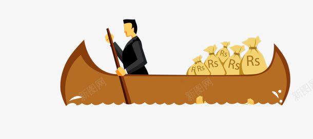 独木舟png免抠素材_新图网 https://ixintu.com 划船 插画 金融 钱袋子