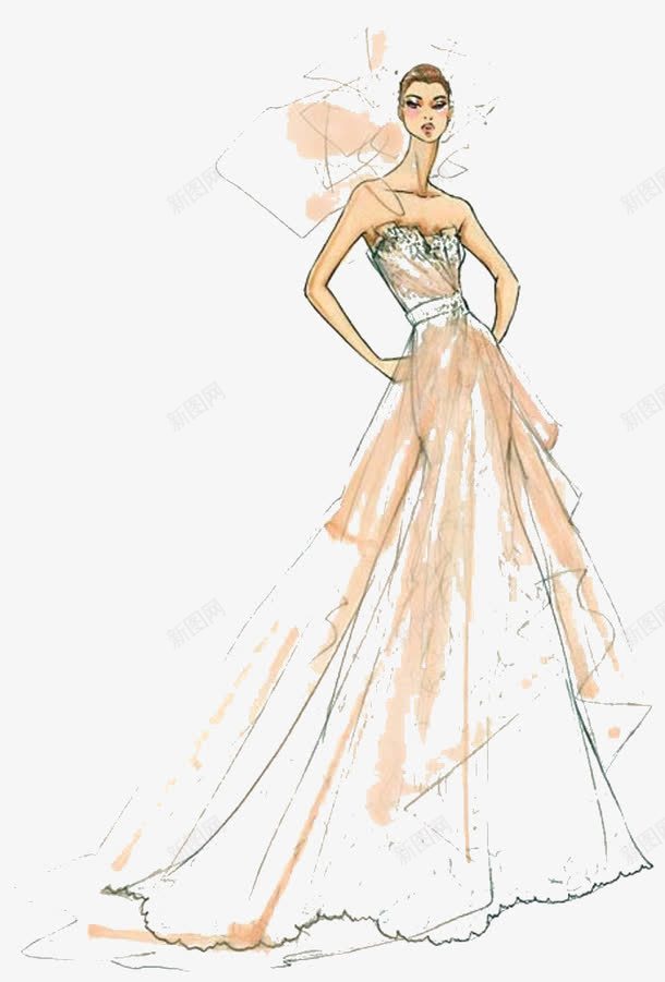 婚纱模特png免抠素材_新图网 https://ixintu.com 婚纱模特 手绘 服装 素描