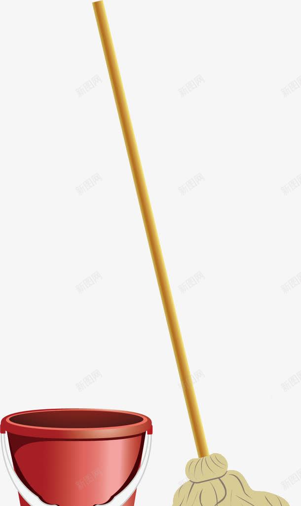 卡通水桶与拖把png免抠素材_新图网 https://ixintu.com 卡通 拖把 水桶