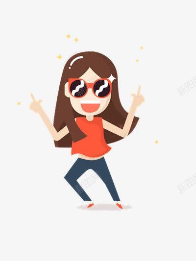 耍酷的女孩png免抠素材_新图网 https://ixintu.com 墨镜 手势 时尚女孩 洋气 洋气卡通 漫画 潮流 烈焰红唇 红色 耍酷 装帅 装酷 长发 黑色