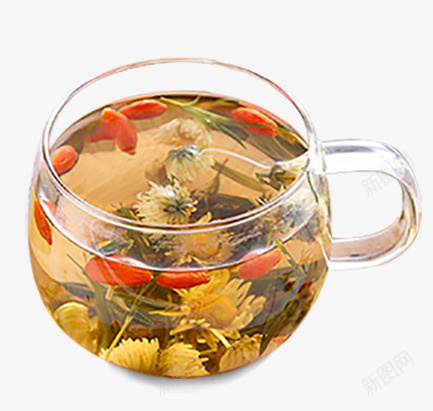 枸杞菊花养生茶png免抠素材_新图网 https://ixintu.com 枸杞 玻璃杯 茶 菊花 菊花图案