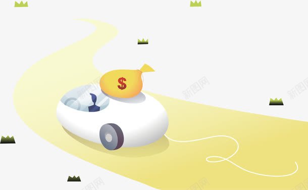 卡通汽车png免抠素材_新图网 https://ixintu.com 卡通司机 卡通汽车 卡通钱袋 路边野草 道路