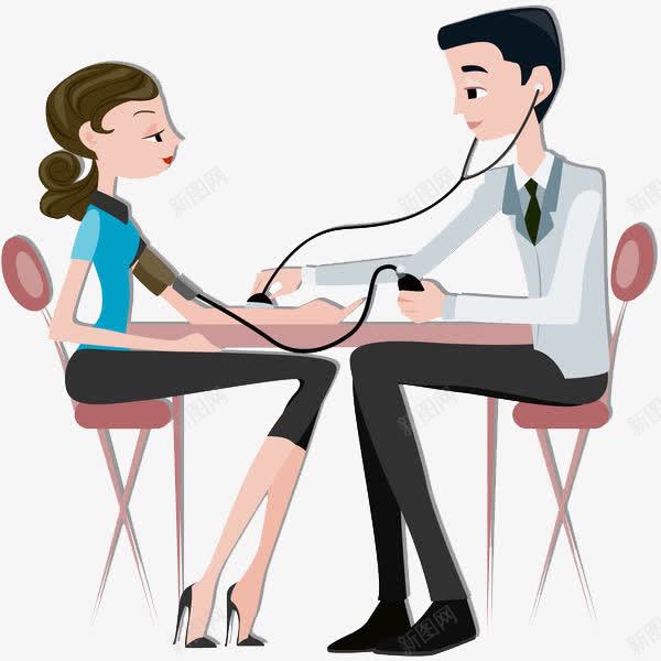 医生给女子量血压png免抠素材_新图网 https://ixintu.com 体检 健康检查 听诊器 检查 检查身体 检测 测量血压 看病 血压 量一量 量血压