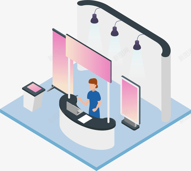 立体公司展会模型矢量图ai免抠素材_新图网 https://ixintu.com 公司展会 商务风 展会 展会模型 矢量png 立体展会 矢量图