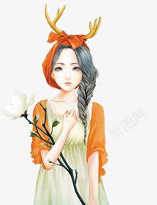 时尚可爱编发少女花朵png免抠素材_新图网 https://ixintu.com 可爱 少女 时尚 编发 花朵