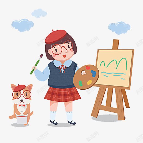 小小画家png免抠素材_新图网 https://ixintu.com 兴趣爱好 卡通手绘 卡通画家 可爱画风 女生简笔画 教育 画家帽子 贝雷帽