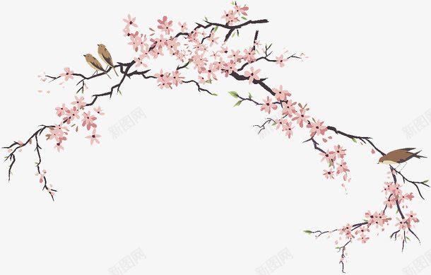 装饰画梅花枝芽与鸟儿png免抠素材_新图网 https://ixintu.com 早春 枝芽 树枝 梅花 梅花枝头 装饰画 鸟儿