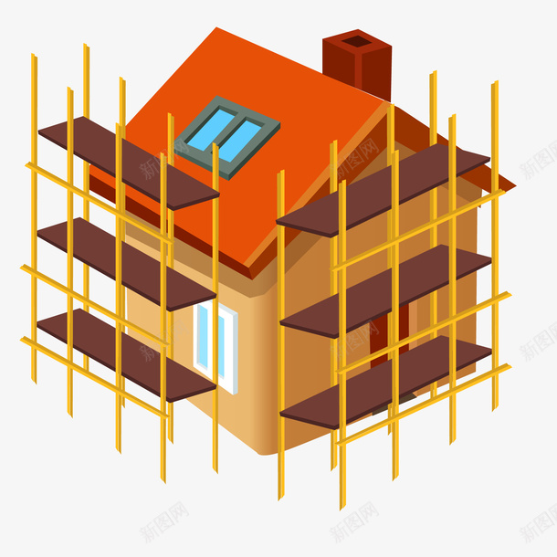 工地的房屋png免抠素材_新图网 https://ixintu.com 卡通 外墙 居民区剪影 工地 建筑 房屋 施工 盖房子 装修