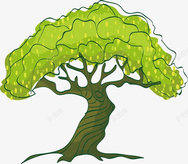 绿树png免抠素材_新图网 https://ixintu.com 卡通 手绘 散开 树叶 树干 树枝 树根 绿树