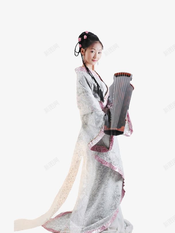 宣传古筝png免抠素材_新图网 https://ixintu.com 侧面 弹古筝 持琴 气质 汉服 汉服少女