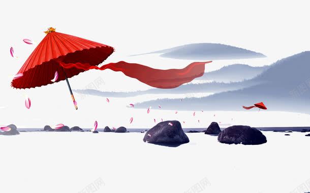 飞舞的红色油纸伞png免抠素材_新图网 https://ixintu.com 丝带 中国风 云彩 唯美 水墨 油纸伞 红色飞舞 花瓣