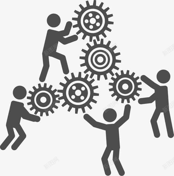 商务小人搭建齿轮png免抠素材_新图网 https://ixintu.com 商务 扁平小人 机械齿轮 灰色 齿轮