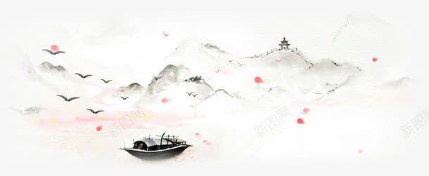 水墨画山下湖水淘宝促销png免抠素材_新图网 https://ixintu.com 促销 山下 水墨画 湖水
