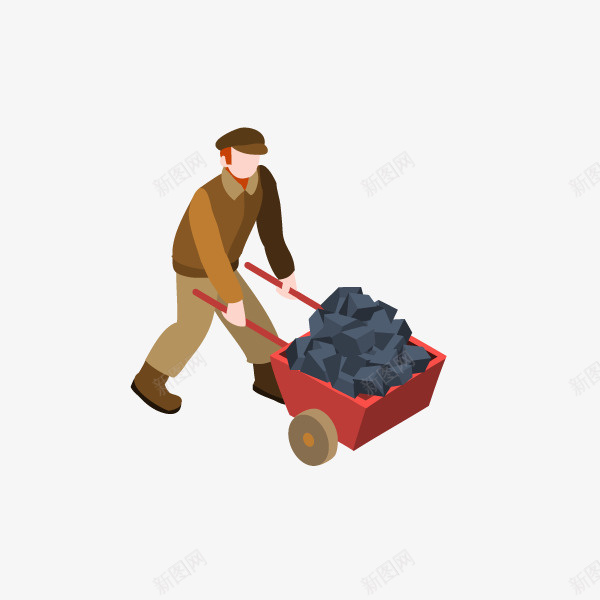 卡通推车煤炭工人png免抠素材_新图网 https://ixintu.com 创意 动漫动画 卡通 干活的男人 挖煤采石工 推车 煤炭