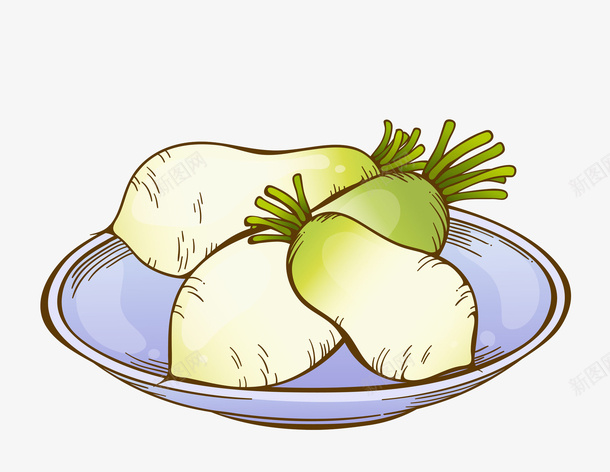 卡通白萝卜图png免抠素材_新图网 https://ixintu.com 卡通 插图 无公害 有机蔬菜 白萝卜 盘子 蔬菜