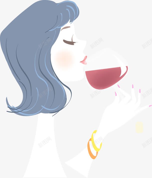 喝红酒的女性png免抠素材_新图网 https://ixintu.com 侧面 卡通人物 女生 葡萄酒 高脚杯