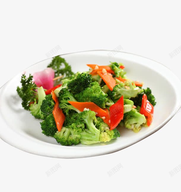 清炒西兰花png免抠素材_新图网 https://ixintu.com 产品实物 盘子 美食 蔬菜 西兰花 辣椒 食物