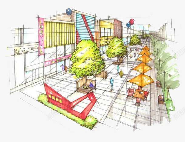 手绘局部商业街景观图案png免抠素材_新图网 https://ixintu.com 商业街 局部 彩绘 手绘商业街 手绘风格 景观 装饰图案