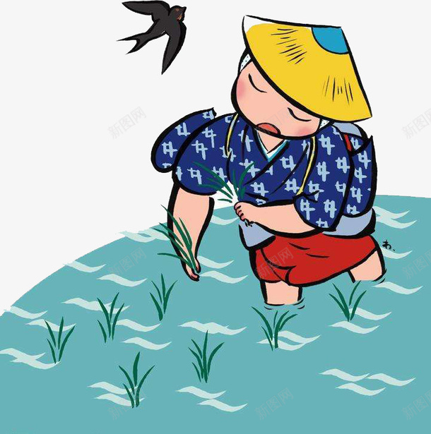 卡通辛苦的插水稻的农民png免抠素材_新图网 https://ixintu.com 创意 壮阔 插画 水稻 稻田 稻田插画 绿树 美丽 辛苦 金色
