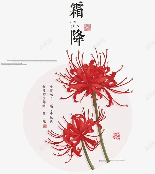 霜降曼珠沙华矢量图eps免抠素材_新图网 https://ixintu.com 二十四节气 卡通 彼岸花 手绘 曼珠沙华 矢量图 矢量霜降 红彼岸花 节气 霜降免扣PNG图