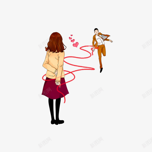 千里姻缘一线牵png免抠素材_新图网 https://ixintu.com 千里姻缘一线牵 卡通 情侣 爱情