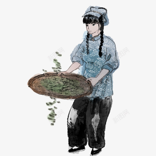 水墨风采茶女图png免抠素材_新图网 https://ixintu.com 图案 拣茶 水墨风 简约风格 茶叶制作 装饰 采茶女 采茶手绘