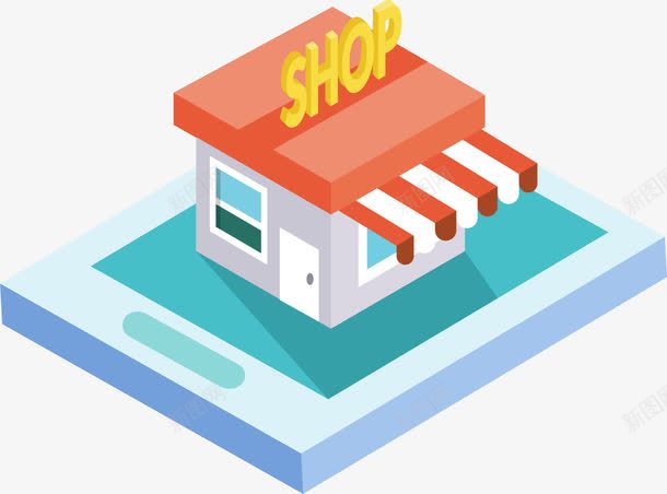 卡通立体商铺png免抠素材_新图网 https://ixintu.com shop 商铺门 电子商务 矢量图案 立体 网络 购物