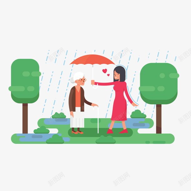 卡通公益慈善助老爱幼png免抠素材_新图网 https://ixintu.com 公益 公益性 公益慈善 助老 帮助 帮助老人 慈善 撑伞