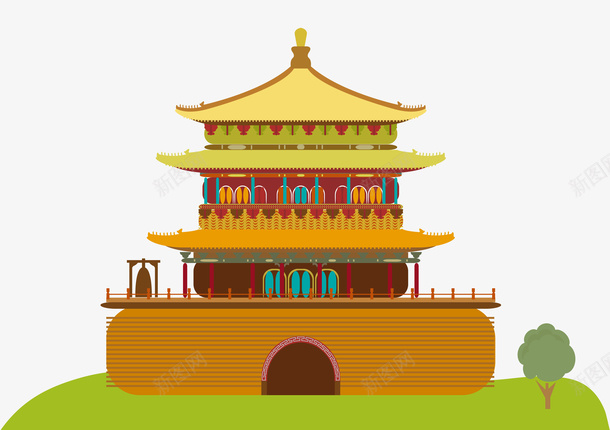 卡通手绘旅游西安钟楼矢量图ai免抠素材_新图网 https://ixintu.com 卡通钟楼 建筑设计 手绘钟楼 旅游 矢量图 西安 西安加油 西安建筑 钟楼