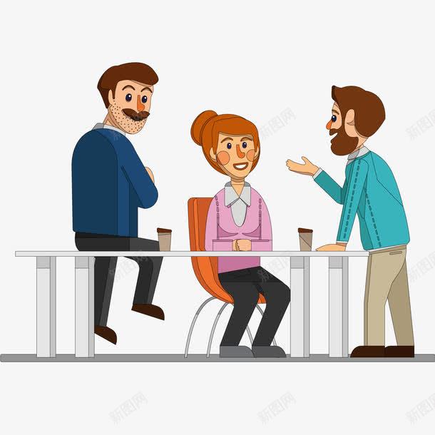 创意谈话的3个商务人物png免抠素材_新图网 https://ixintu.com 交谈 办公 商务人士 彩色 扁平化 谈话