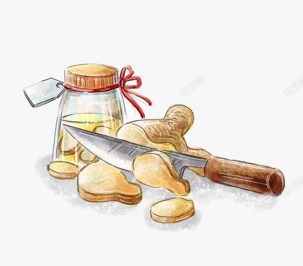 姜茶png免抠素材_新图网 https://ixintu.com 免抠素材 刀 切 姜 姜茶 手绘 插画 瓶子 生姜 红糖姜茶 茶