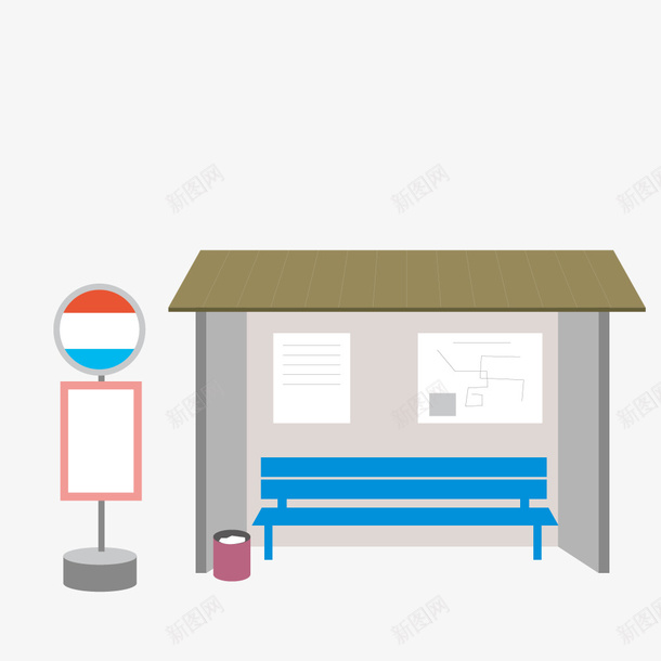 公交车停靠站卡通图png免抠素材_新图网 https://ixintu.com 停止标志 公交车停靠站 卡通 座椅 等待 车站