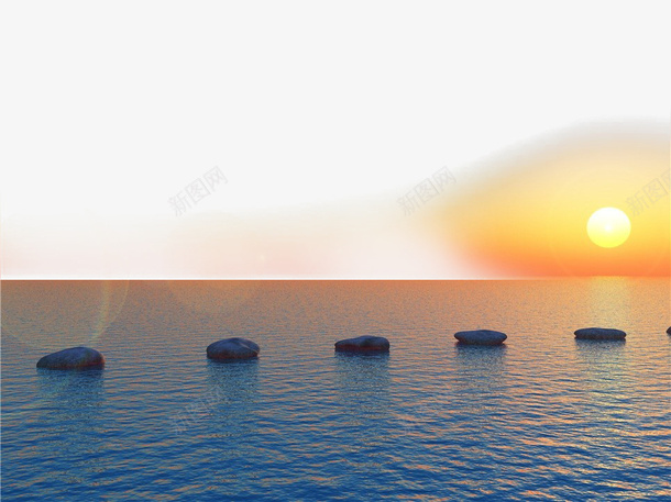 海面上的金色太阳png免抠素材_新图网 https://ixintu.com 太阳 旭日东升 海水 海面 自然风景 阳光