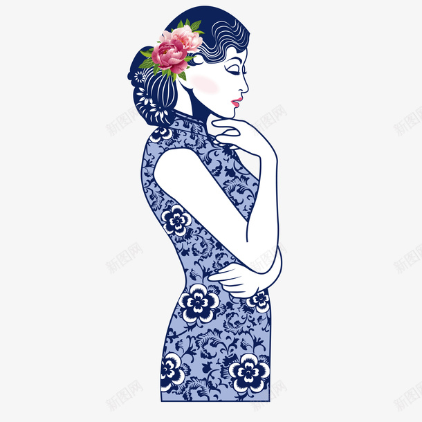 古风女人站立矢量图ai免抠素材_新图网 https://ixintu.com 侧身 卡通 卷发 古风 女人 手绘 旗袍 旗袍卡通人物 漂亮 矢量图 美丽 花衣 花饰
