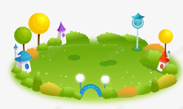 卡通儿童草坪png免抠素材_新图网 https://ixintu.com 卡通 卡通公园 卡通建筑 卡通路灯 绿地 草坪