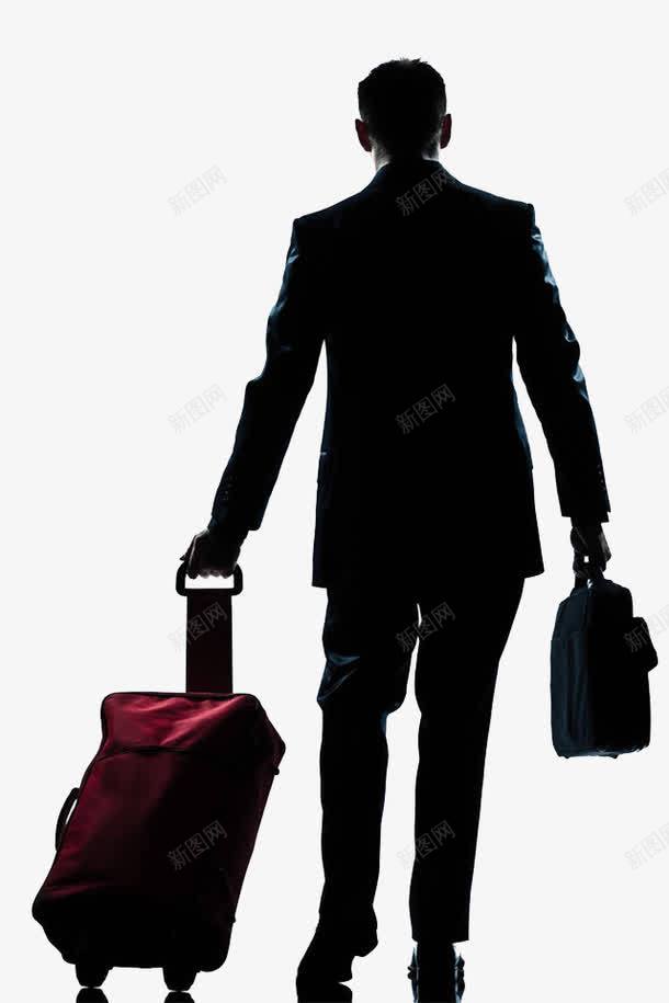 急忙出差的男士png免抠素材_新图网 https://ixintu.com 公事包 匆忙 拖着行李的人 背影 装饰 西装