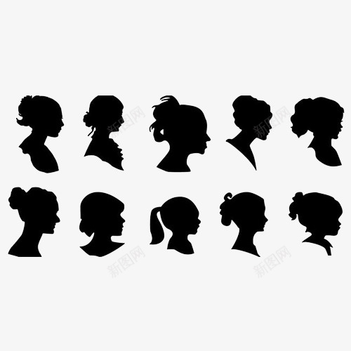 10种女生侧脸图标png_新图网 https://ixintu.com 两把刷子 人物侧脸 卡通 辫子 长发 黑色