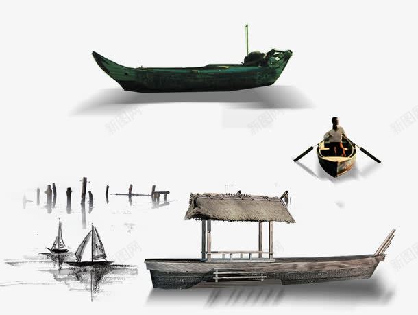 古代木船画舫png免抠素材_新图网 https://ixintu.com 划桨 小木船 小船 木船 游船 画舫