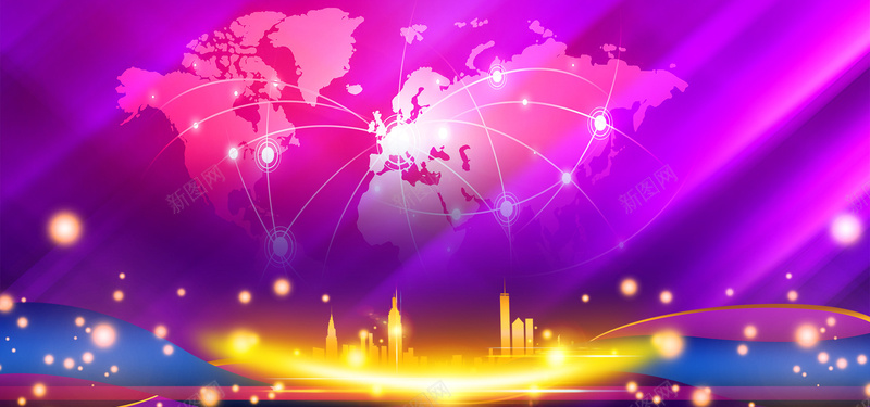 2017年终总结大会背景psd设计背景_新图网 https://ixintu.com 2017 地图 城市剪影 大会背景 射灯 年会背景 年终总结 梦想起航 紫色 舞台背景 闪光