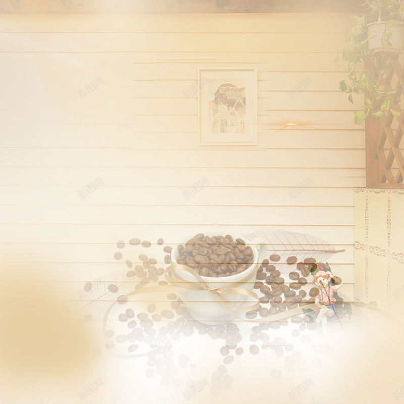 咖啡豆主图psd设计背景_新图网 https://ixintu.com 主图 咖啡豆 家居 相框 绿色