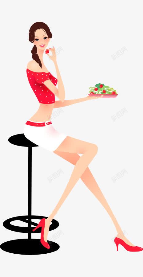 卡通手绘椅子吃水果的美女png免抠素材_新图网 https://ixintu.com 卡通的人物 吃水果的美女 手绘的美女 时尚转椅