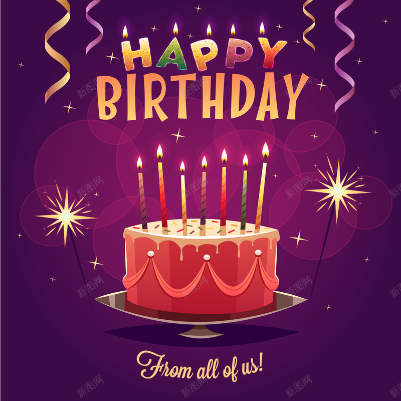 手绘生日蛋糕紫色渐变背景矢量图ai设计背景_新图网 https://ixintu.com 卡通 手绘 渐变 生日蛋糕 童趣 紫色 背景 矢量图