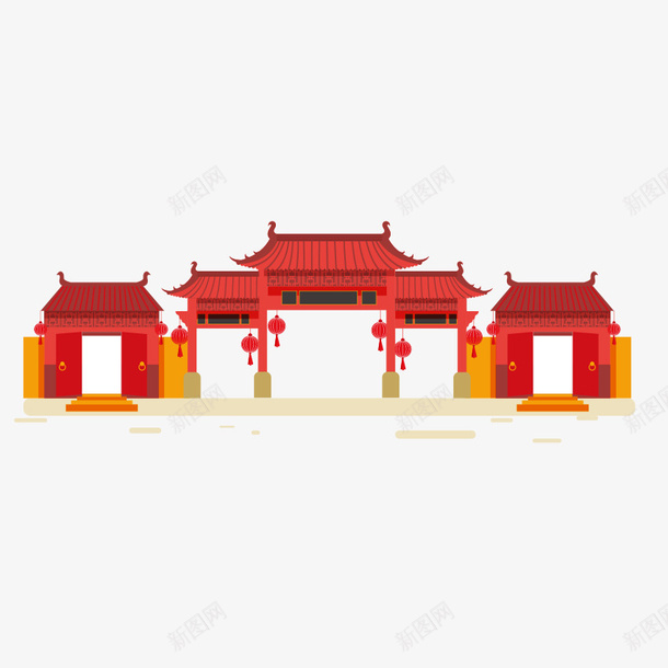 古典建筑物png免抠素材_新图网 https://ixintu.com png图形 png装饰 建筑物 房屋 灯笼 装饰