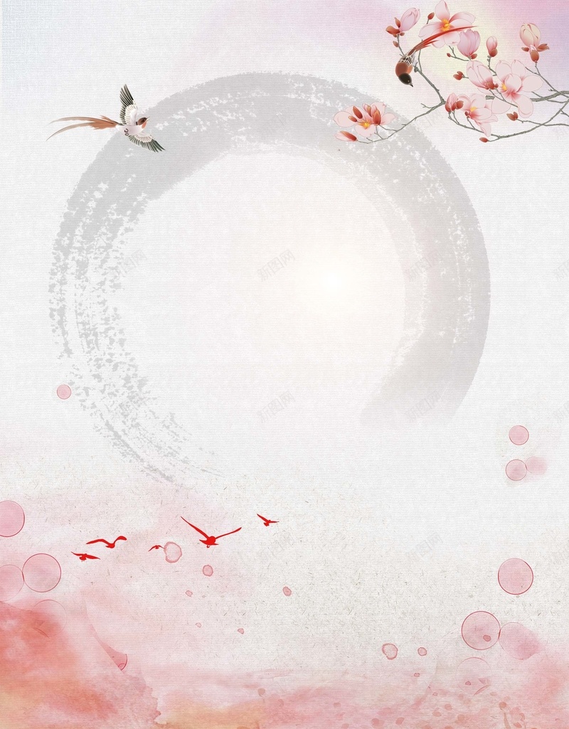 清新古典风服装海报背景模板psd设计背景_新图网 https://ixintu.com 凤凰 古装 古风 唯美 圆点 民国风女装海报 海报背景 淘宝服装 笔触 粉色 花朵