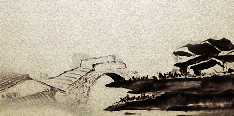中国风古文化H5背景psd设计背景_新图网 https://ixintu.com 中国风 古屋 古文化 底纹 文化背景 梅花 灰色 金鱼