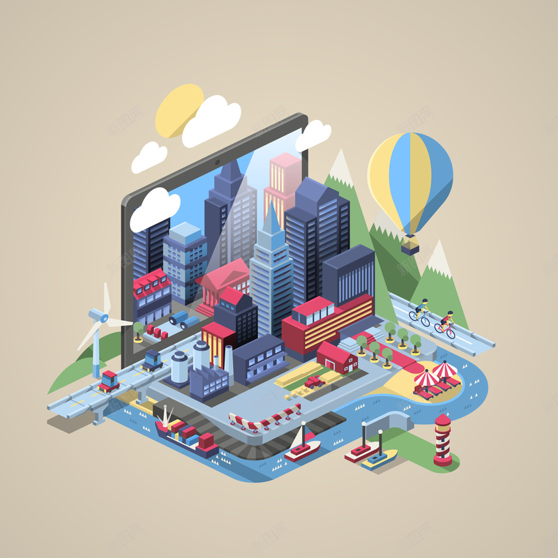 卡通城市矢量插画jpg设计背景_新图网 https://ixintu.com 卡通 卡通城市矢量插画 城市 城市风光 太阳 工厂 建筑 手绘 插画 汽车 立体 童趣 等距图 风景 马路 高楼